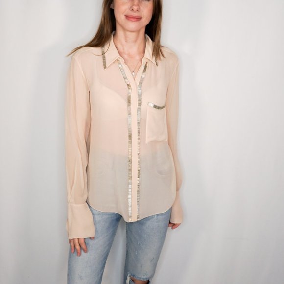 Chloé Embellished Beaded Trim Blush Pink Blouse - Picture 7 of 7